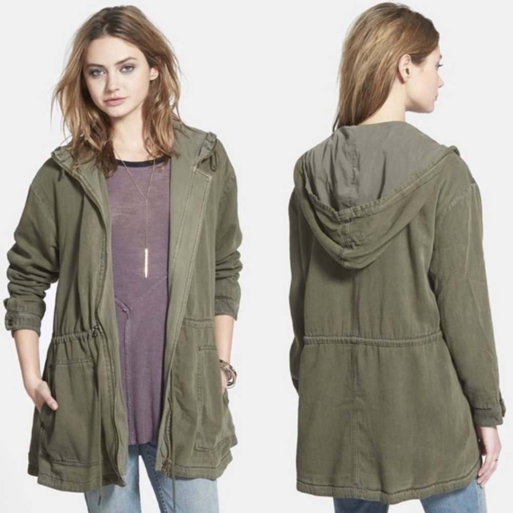 Free People | Cinched Waist Army Green Hooded Jack